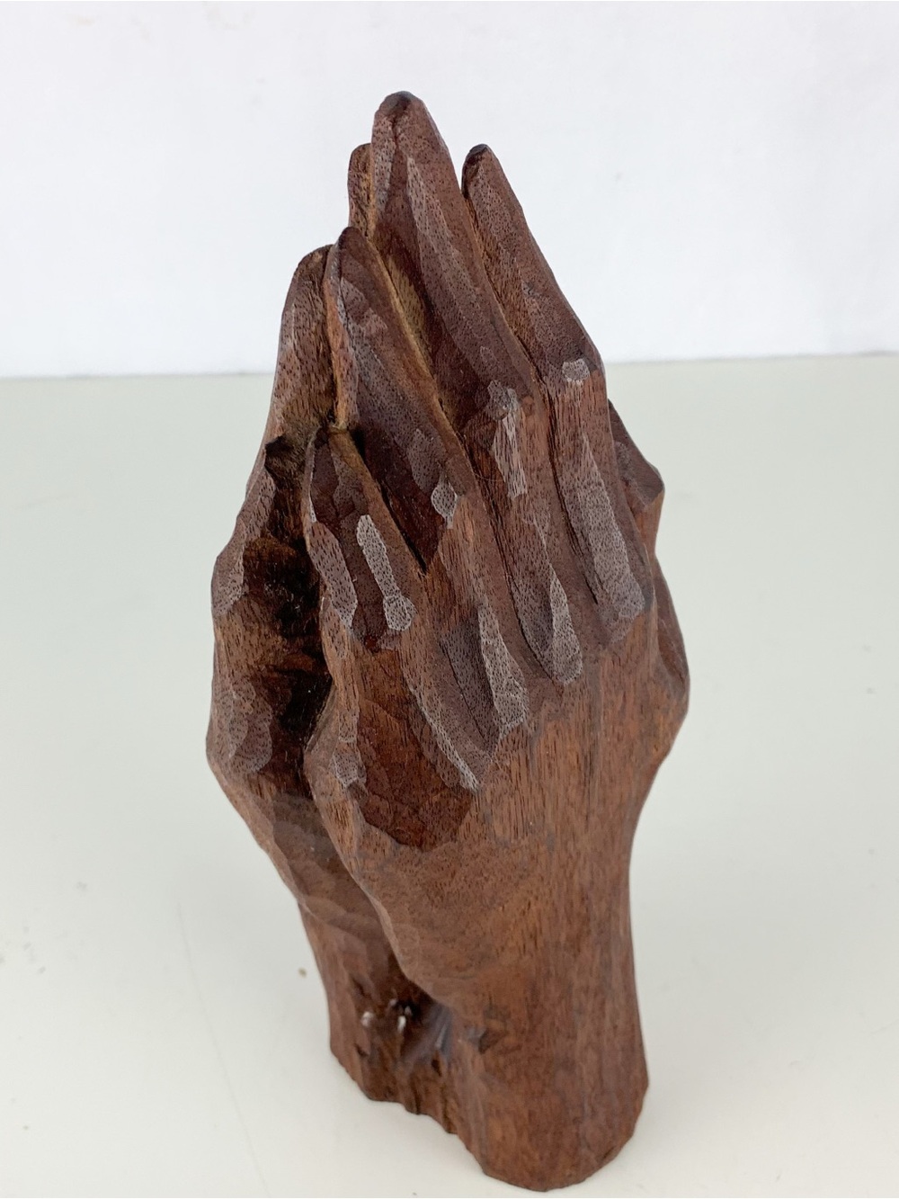 Large Vintage Hand Carved Solid Wood Praying Hands Sculpture Folk Art Object